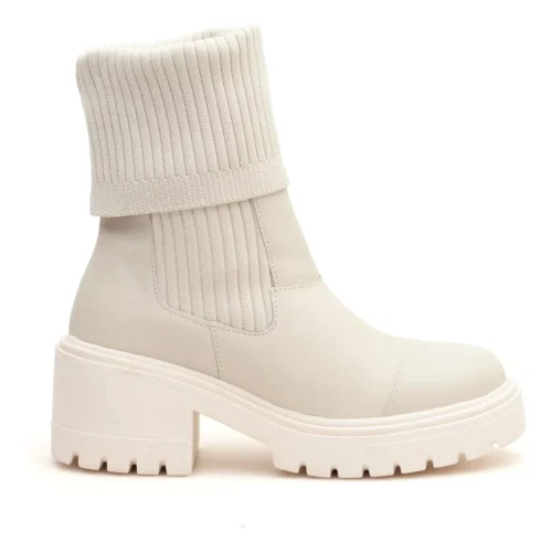 Bota Coturno Feminina Tratorada Malha Salto Grosso Chunky