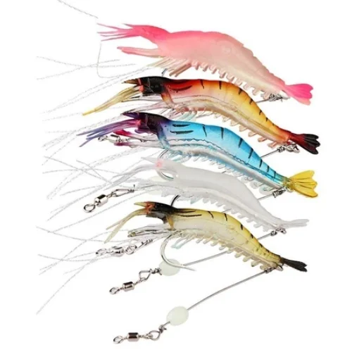 Kit 5 Isca Camarão com Anzol (Robalo, Black Bass, Corvina)