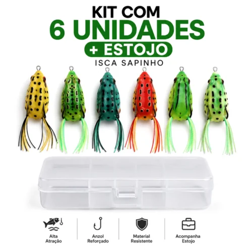Kit 6 Isca Sapo Sapinho Frog 5,5cm Anzol Duplo (Traíra, Dourado, Tucunaré)